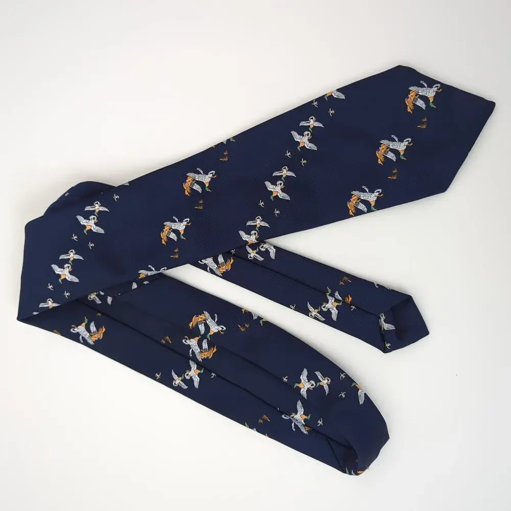 T.R. Blurton Tie Necktie‎ Bird Hunting Sporting Ducks Pheasant Navy Blue England